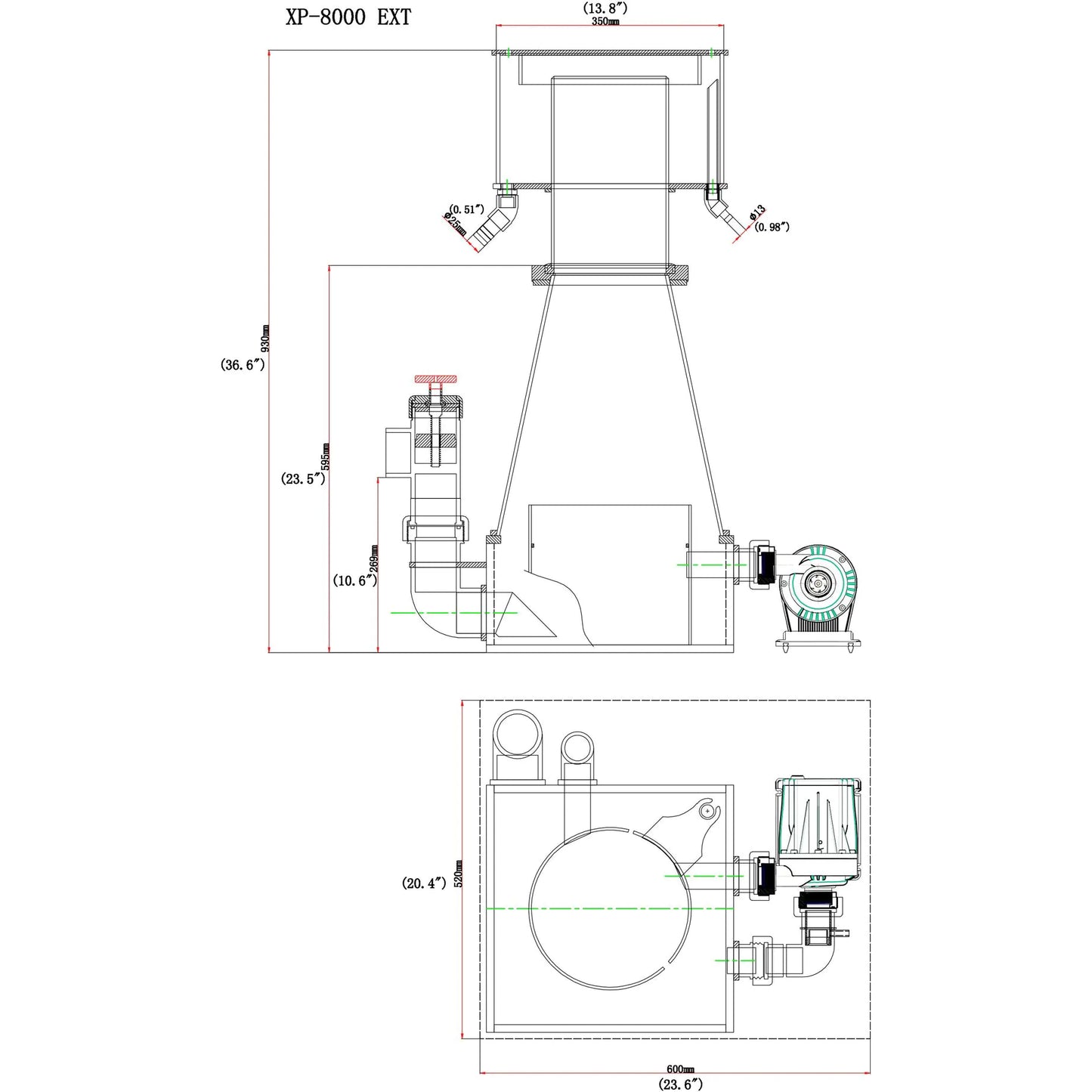 SRO- XP8000E Cone Skimmer Recirculating